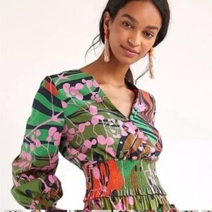 Anthropologie Roopa Pemmaraju Faux Wrap Smocked Waist Top